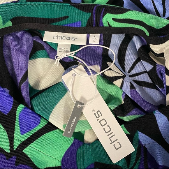 Chico’s Travelers coastline floral V-Neck stretch Top purple nightshade size L - Picture 14 of 16